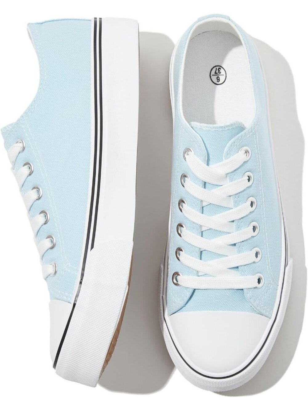 Womens Light Blue Canvas Tennis Shoes Canvas Sneaker Lace-Up Fashion Sneakers